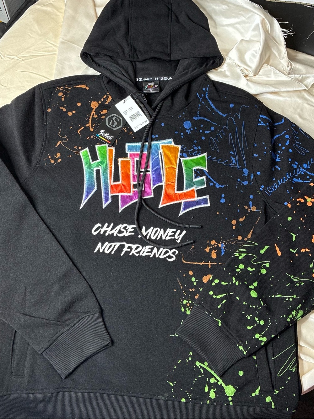 HUSTLE Multicolor Graphic Hoodie - Black